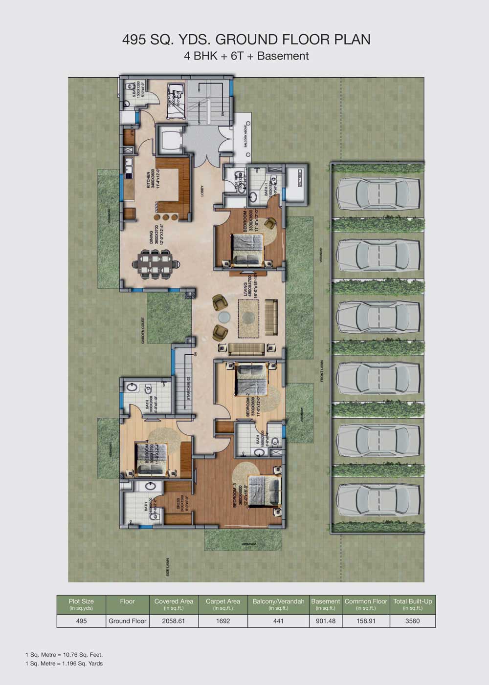 4 BHK + 6T +Basement (495 Sq. Yd)
