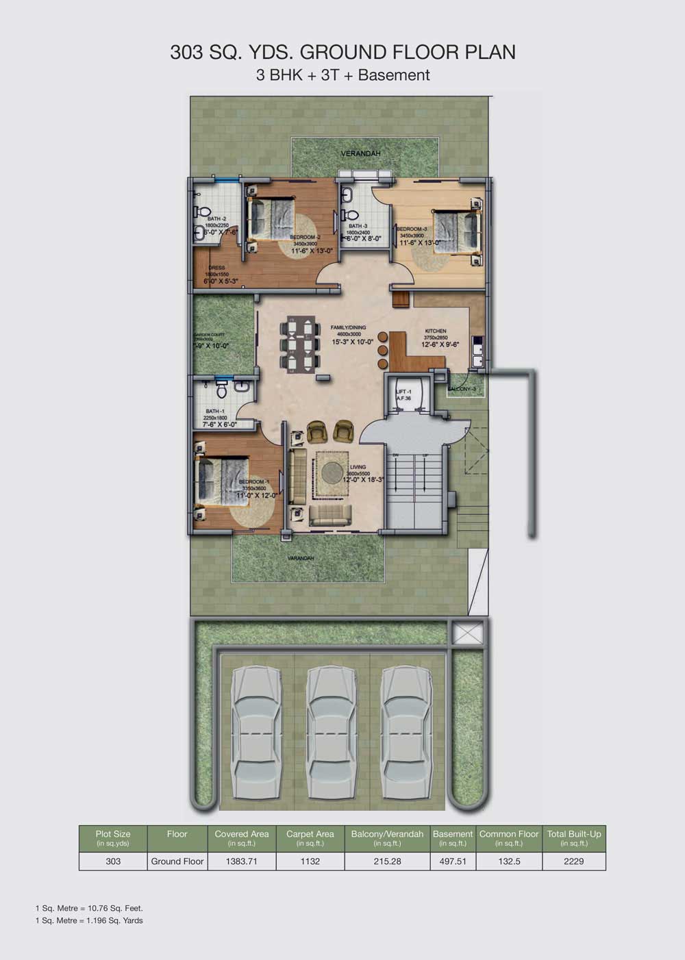 3 BHK + 3T +Basement (303 Sq. Yd)