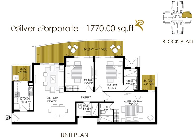3 BHK + 3T (1770 Sq.Ft)