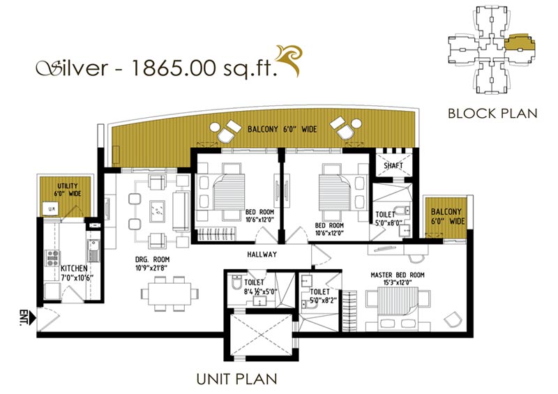 3 BHK + 3T (1865 Sq.Ft)