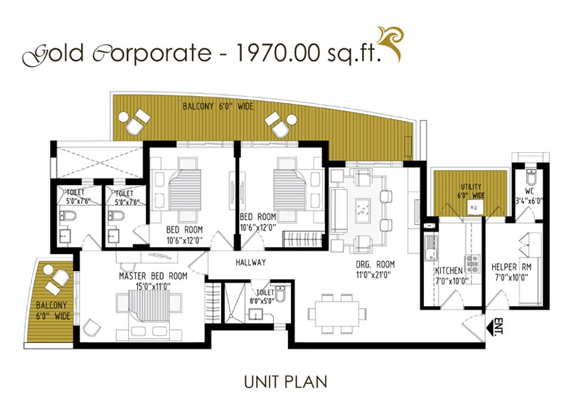 4 BHK + SQ (1970 Sq.Ft)