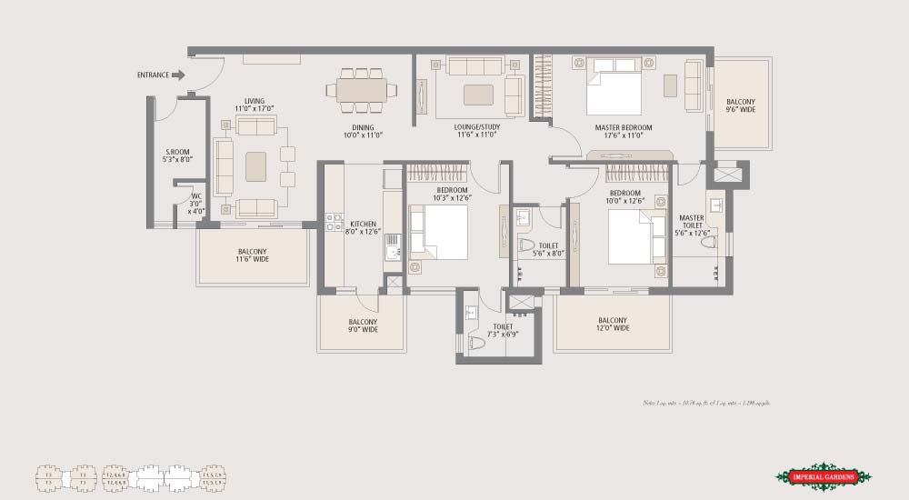 3 BHK + Utility (2025 sq.ft.)