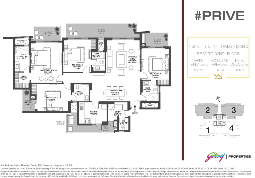 4 BHK + Utility - 188.3 Sq.M