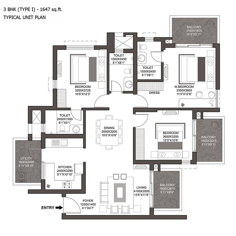 3 BHK  (1647 sq.ft.)