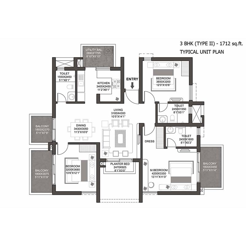 3 BHK (1712 sq.ft.)