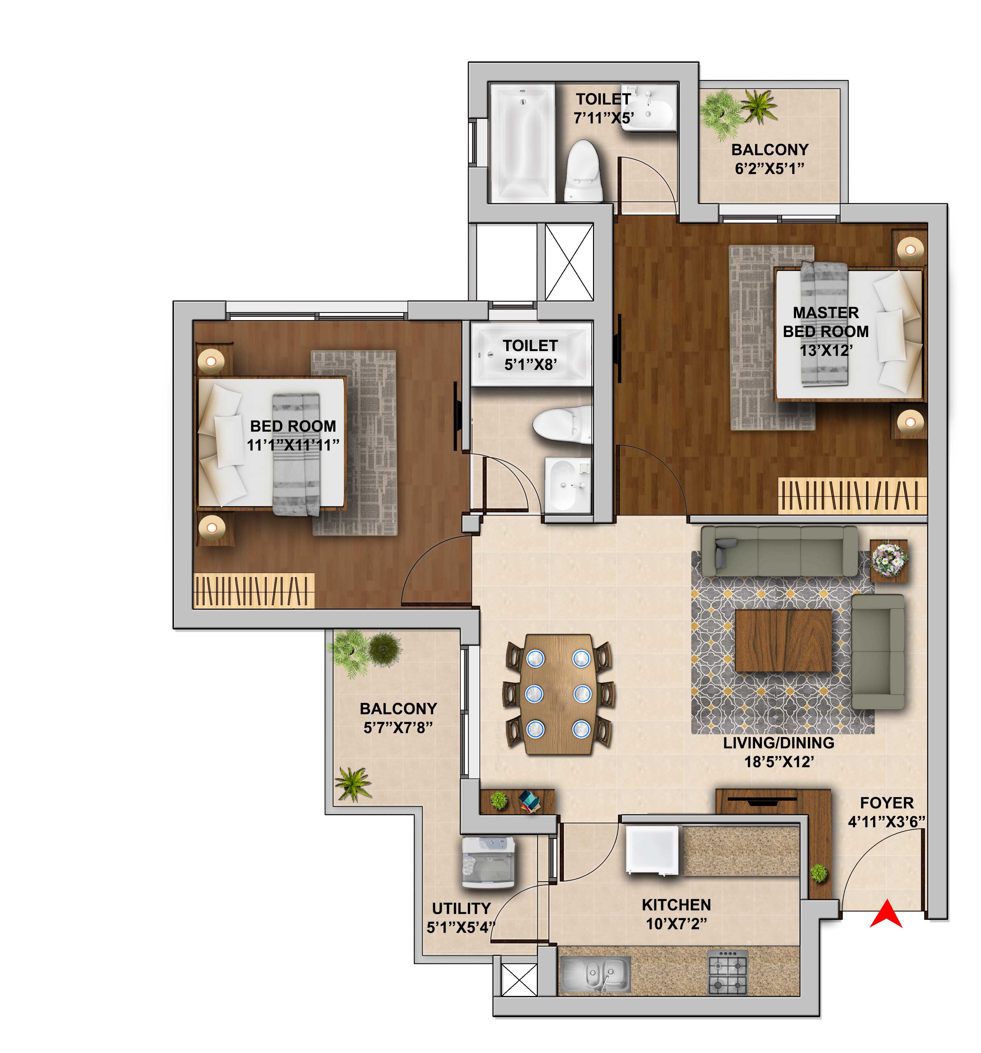 2 BHK (1099 sq.ft.)