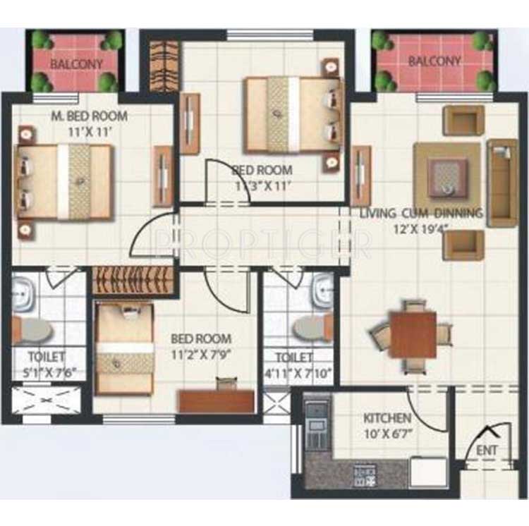 3 BHK - 1350/1550 SQ. FT.