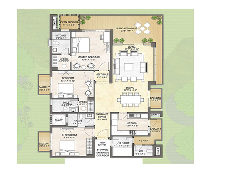 3 BHK + Study (2450 sq.ft.)