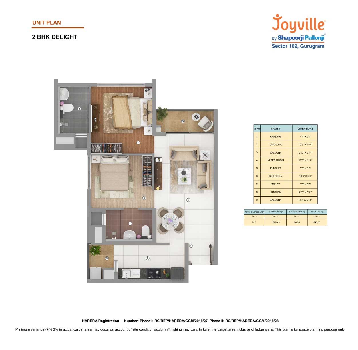 2 BHK -912 SQ.FT