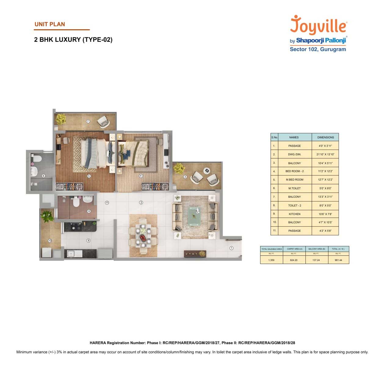 2 BHK Luxury (Type 2) - 1359 SQ.FT