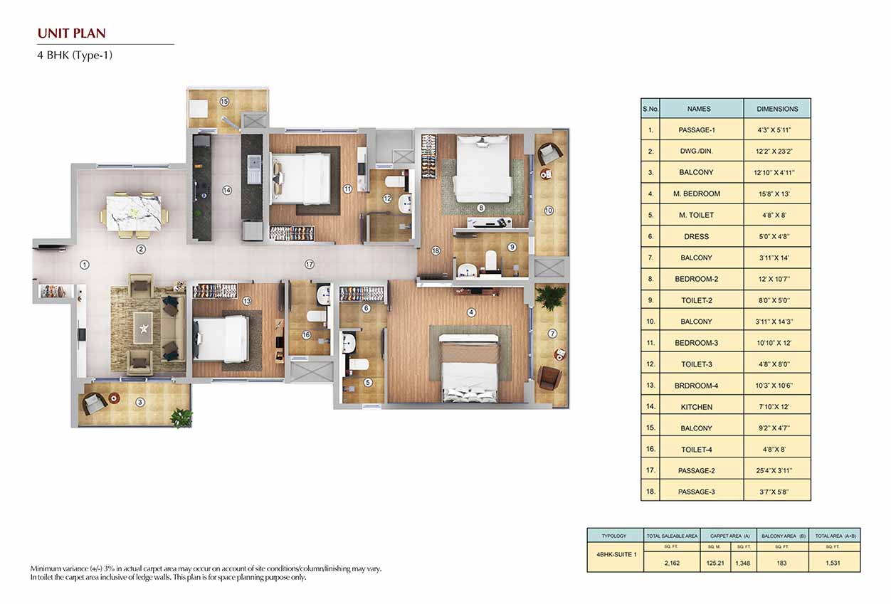 4 BHK - Suite 1 - 2162 SQ.FT