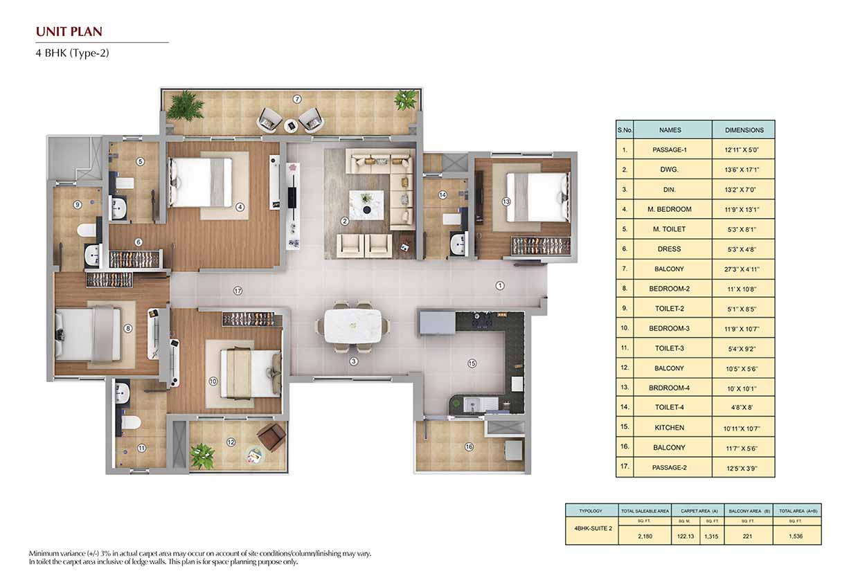 4 BHK - Suite 2 - 2180 SQ.FT