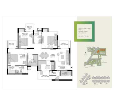 3 Bhk+2T+Study+SQ	(1758 Sqft)